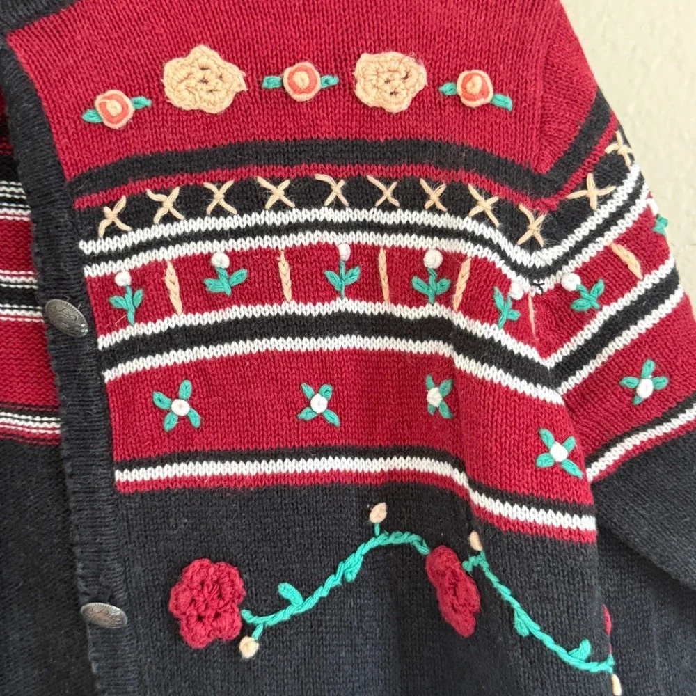 Vintage Womens Medium Cardigan Sweater Scandi Nordic Indie Twee Floral Holiday‎